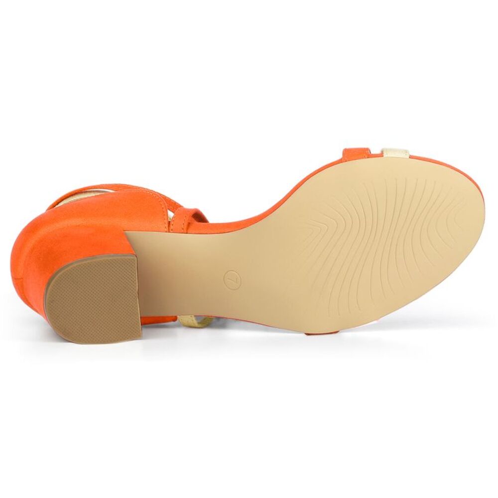 Open Toe Lace Up Color Block Heel Ankle Strap Sandals Orange - Picture 6 of 6